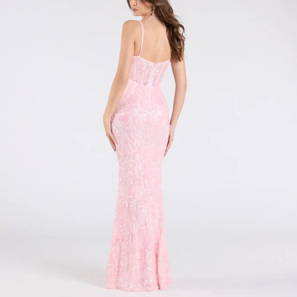 Windsor Rosalia Pink Sweetheart Mermaid Sequin Formal Dress - Picture 2 of 14